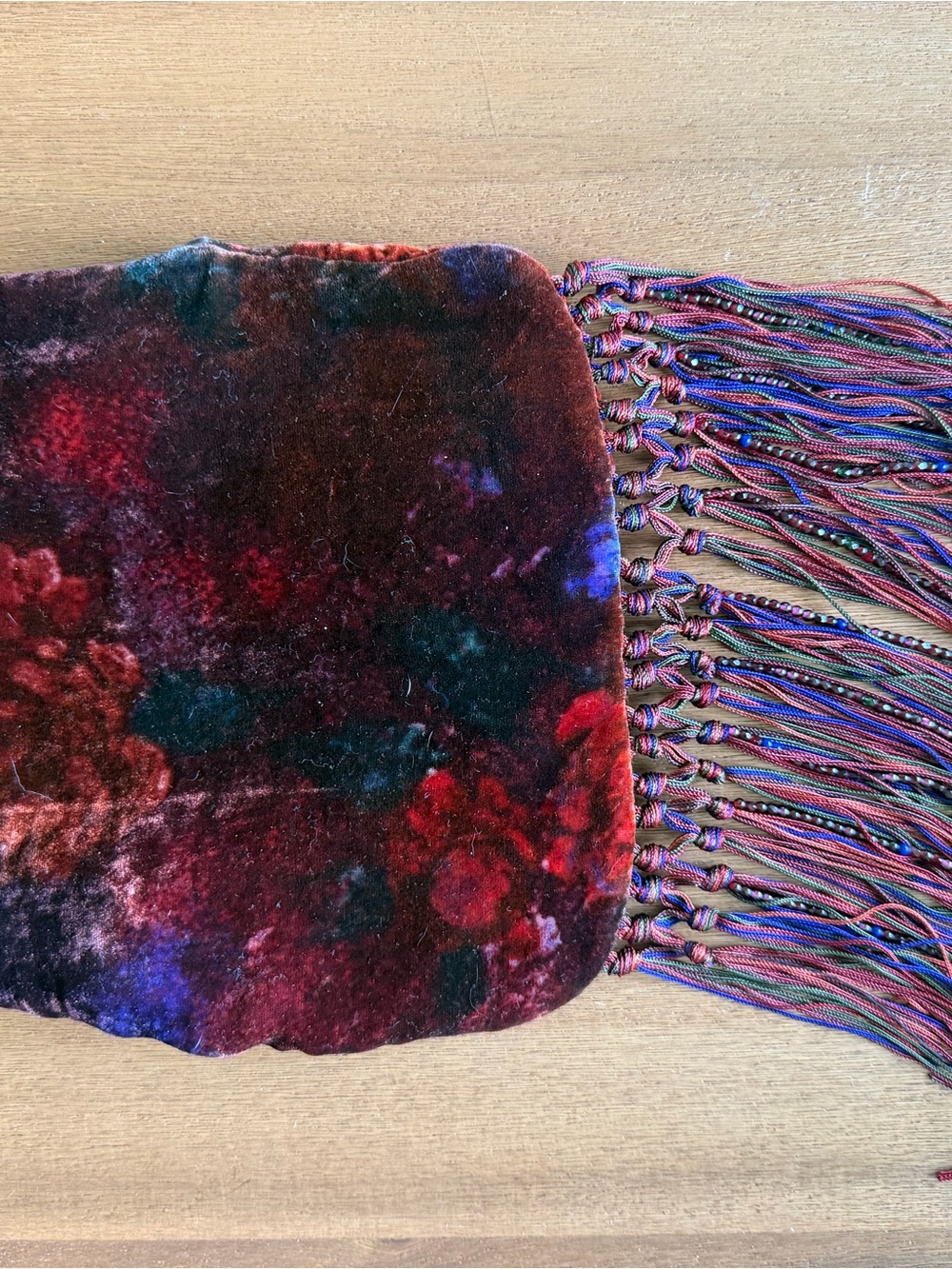 Vintage Multicolor Velvet Fringe Evening Bag - Women Accessories